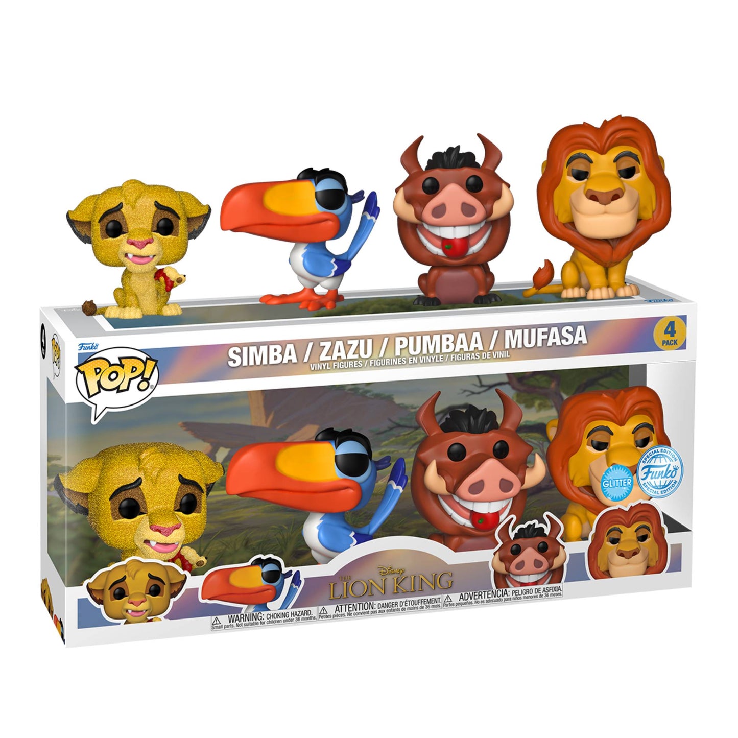 Lion King (1994) - Glitter Simba, Zazu, Pumbaa and Mufasa (4-Pack) Pop! Vinyl Figure